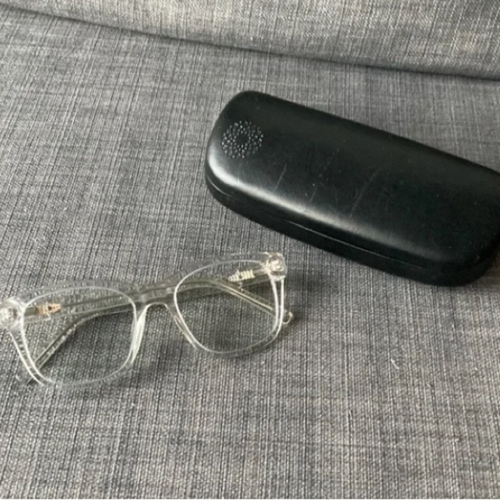 Main and central | blue reflect lens transparent computer glasses with hard case